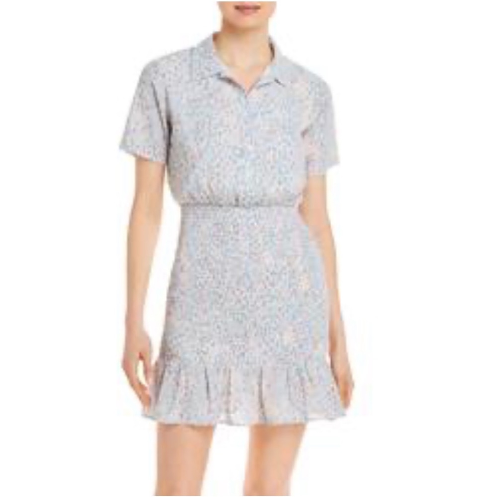 Aqua Button down Smocked Mini Dress